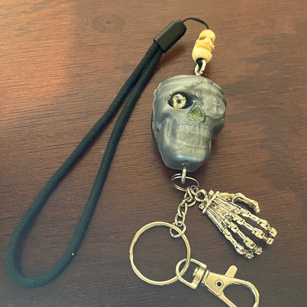 Gray Skull Keychain with Strap